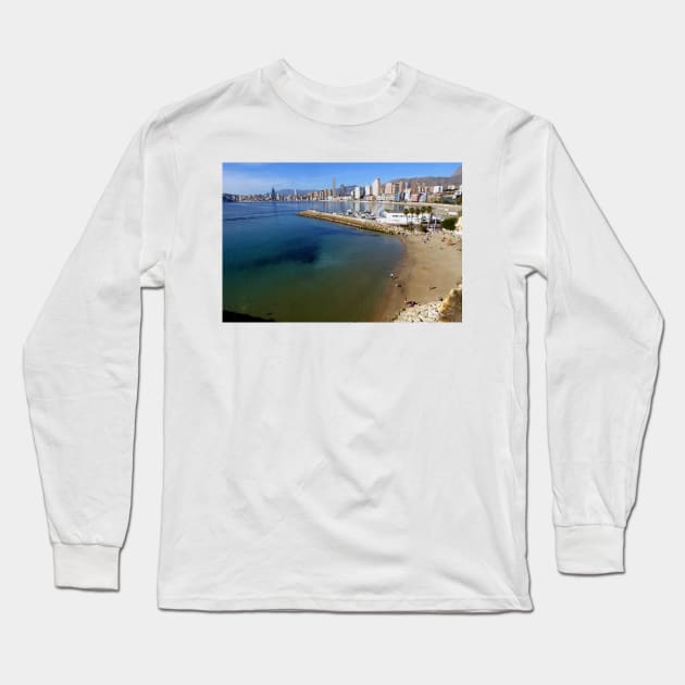 Benidorm Mal Pas Beach Costa Blanca Spain Long Sleeve T-Shirt by AndyEvansPhotos